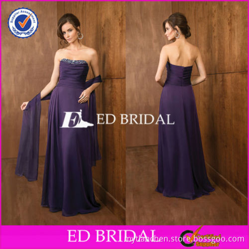M126 Off Shoulder Sleeveless Beading Shawl Purple Chinese Wedding Dress Mother Of the Bride